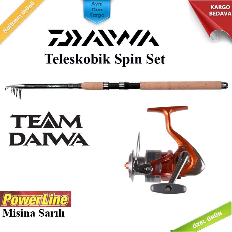 Daiwa Teleskobik Spin Set 002, Daiwa Crossfire Teleskobik Spin Kamış ve Daiwa Triforce Spin Makineden oluşan kaliteli spin set