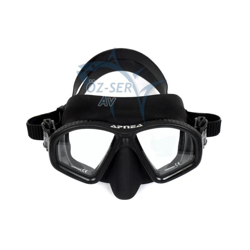 Apnea Apex Black Maske, Tempered Cam, Geniş Görüş Açısı ve Konforlu Siyah Renk Maske